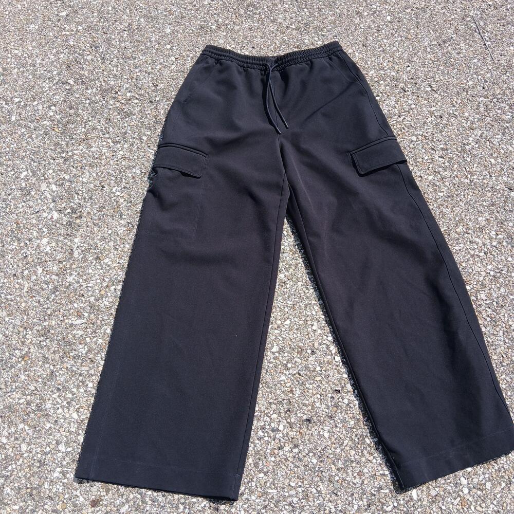 Athleta Pants Womens Small Black Wide Leg Cargo Track Elastic Waist Pockets
